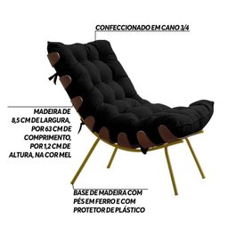 Kit 2 Poltronas Abel Base de Madeira Dourada Veludo Preto - 3