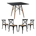 Ver imagem 1 de Jogo de Mesa Eiffel Quadrado Tampo de Madeira 90cm Preto com 4 Cadeiras Katrina Preto Assento Bege