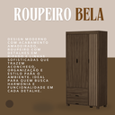 Ver imagem 6 de Guarda Roupa Roupeiro Bela Castanho 3 Portas 2 Gavetas Resistente de Mdf com Designer Ripado