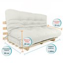 Ver imagem 5 de Sofa Cama Futon Oriental King Branco Off Sarja Impermeável Madeira Maciça Pinus Natural Sem
