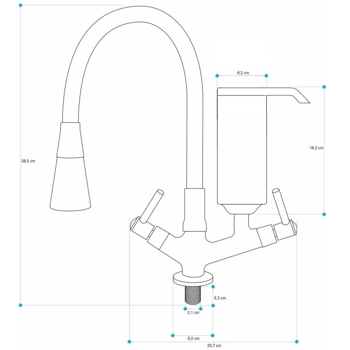 2141 C80 Torneira Gourmet com Filtro Bica Móvel e Tubo Flexível Preto com Arejador Cônico Estilo Chu - 2