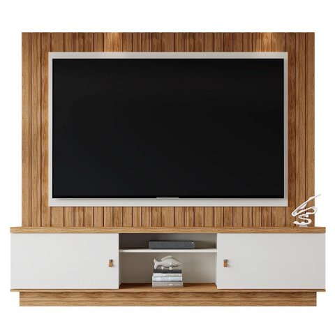 Estante Home Santos 201,2cm Off White/amêndoa para Tv até 70” - Mobler
