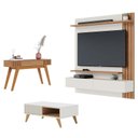 Ver imagem 1 de Painel para Tv Home Suspenso Juriti 1.5 com Mesa de Centro Jeri Off White Matte Freijó e Aparador Ri