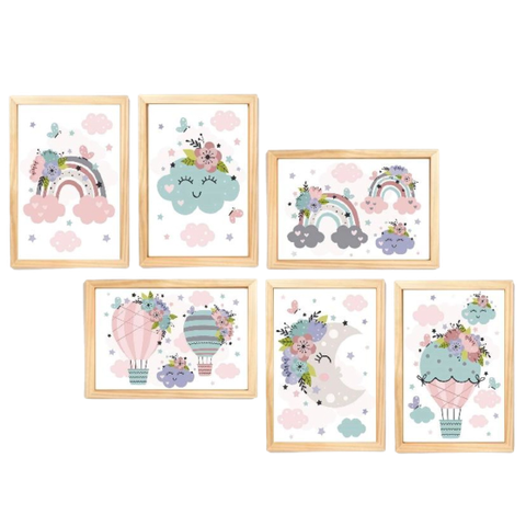 Quadro Infantil Menina 6 un A4 vidro e pendurador