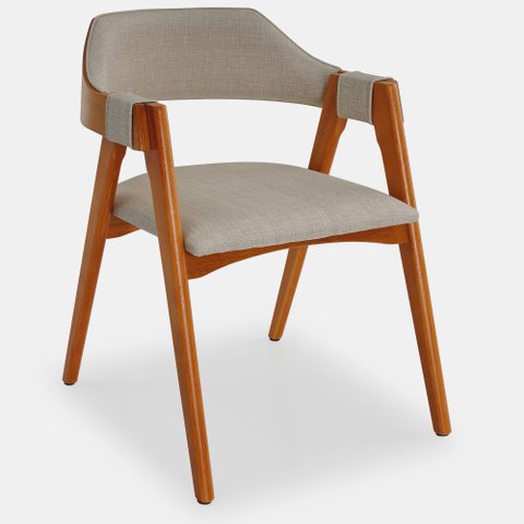 Cadeira de Madeira Viena Encosto Curvado Cor Mel Estofado Facto Garden Bege Acinzentado