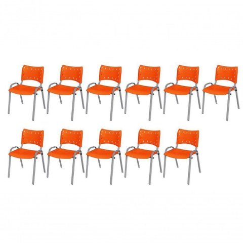 Cadeira Iso Base Cinza , Escritório Laranja Kit 11 Un