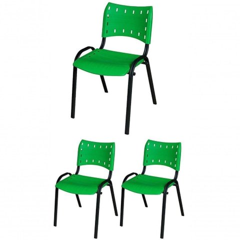 Cadeira Iso Base Preto , Escritório Verde Kit 3 Un