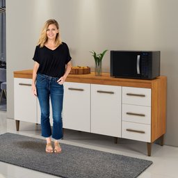 Balcão Atenas 4 Portas e 3 Gavetas Kaiki Moveis Nature/Off White - 6