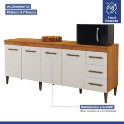 Balcão Atenas 4 Portas e 3 Gavetas Kaiki Moveis Nature/Off White - 4