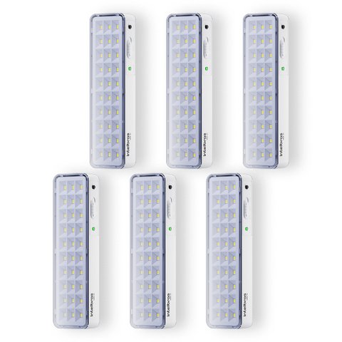 Kit 06 Luminárias de Emergência Led Intelbrás Autônoma Lea 31 com 30 Leds Branco Bivolt