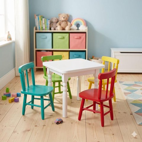 Conjunto de Mesa Infantil 60x60 com 4 Cadeiras Colorido I - Jm Móveis