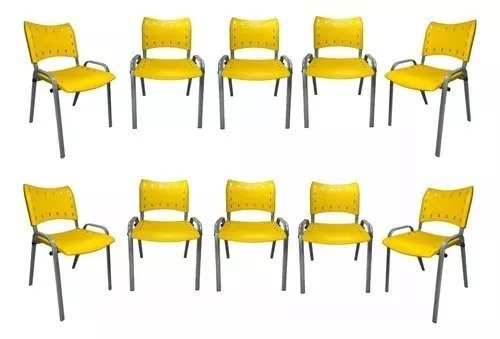 Kit Com 10 Cadeiras Iso Para Escola Escritório Comércio Amarela Base Prata