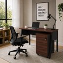 Ver imagem 1 de Mesa Escrivaninha 120cm x 60cm Tampo Chanfrado e Gaveteiro Móvel com 4 Gavetas F5 Office Cor:Louro