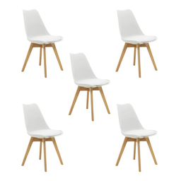 Kit 5 Cadeiras Estofadas Saarinen Wood Pés de Madeira Branco - 1