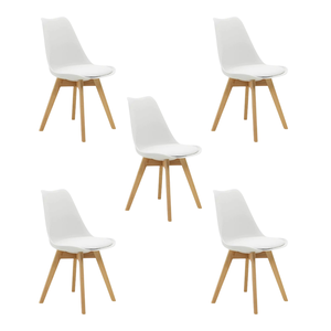 Kit 5 Cadeiras Estofadas Saarinen Wood Pés de Madeira Branco