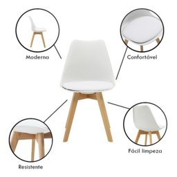 Kit 5 Cadeiras Estofadas Saarinen Wood Pés de Madeira Branco - 2