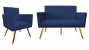 Ver imagem 1 de Kit Namoradeira + 1 Poltrona Decorativa Nina Suede Azul Marinho Pés Madeira Mz Decor
