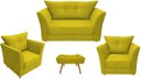 Ver imagem 1 de Kit Namoradeira + 2 Poltronas Decorativa Isis + 1 Puff Retangular Couro Amarelo Pés Madeira Ms Decor