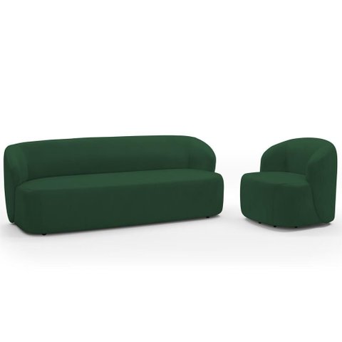 Sofá 2 Lugares 170cm com Poltrona Giratória Orgânica Heidy F04 Veludo Verde - Lyam Decor