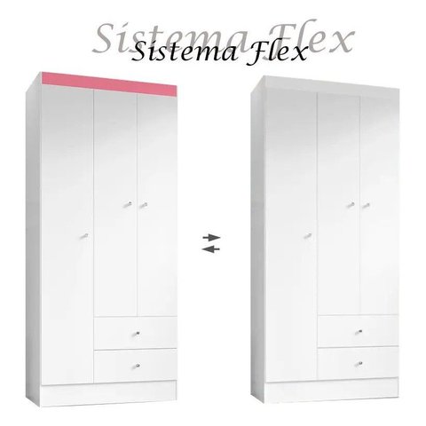 Guarda Roupa Solteiro Versa 3 Portas 2 Gavetas Branco/Rosa Flex