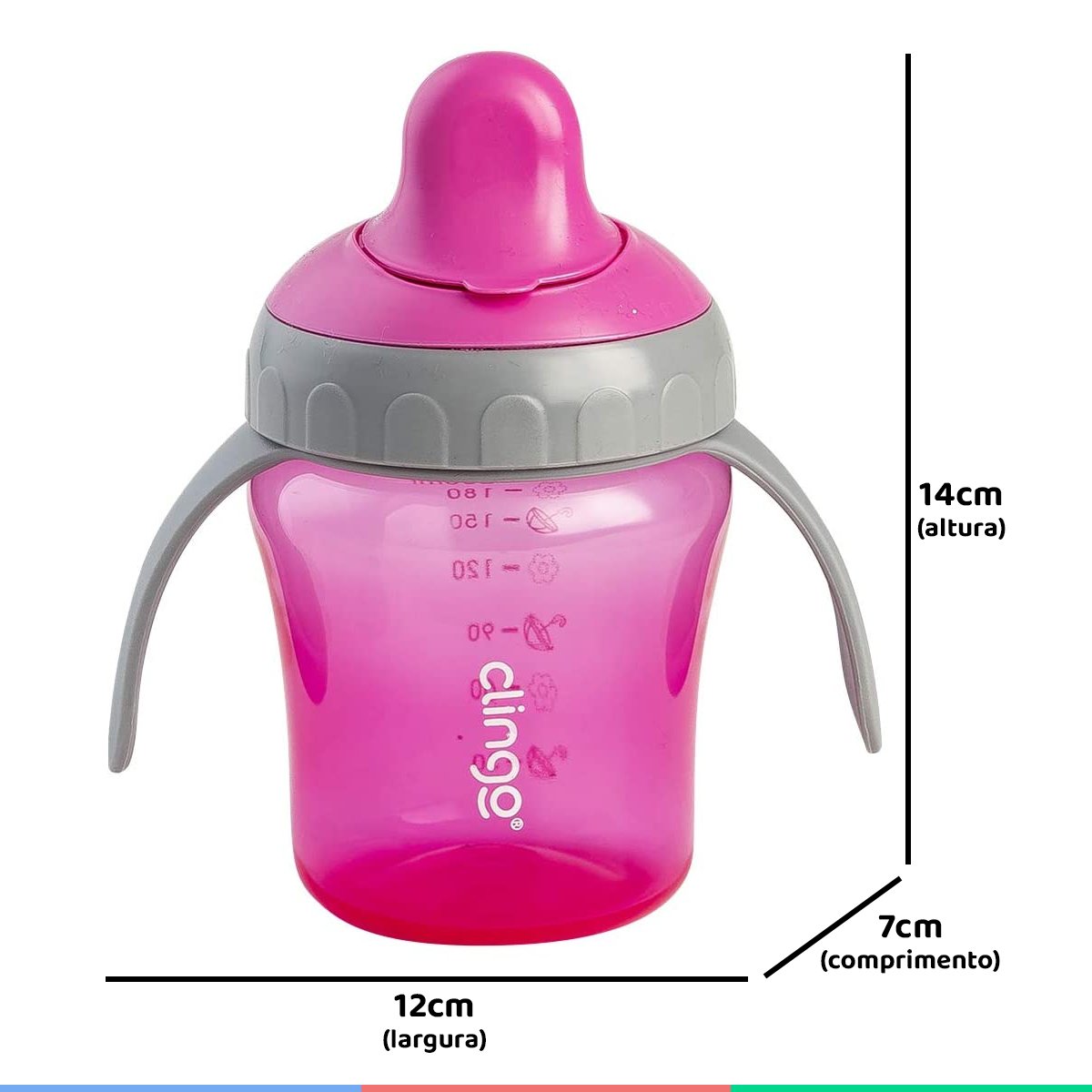 Copo Infantil Transição Para Bebês 12 Meses 360 Antivazamento Grande 235 mL  Clingo - Dino