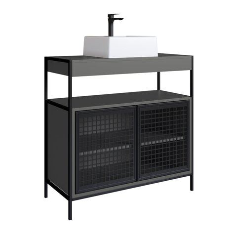 Kit Gabinete e Cuba para Banheiro P1038c Grafite Pp Milani Store