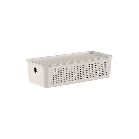 Cesto Flow com Tampa 34x15x9cm Bege Fechado Martiplast