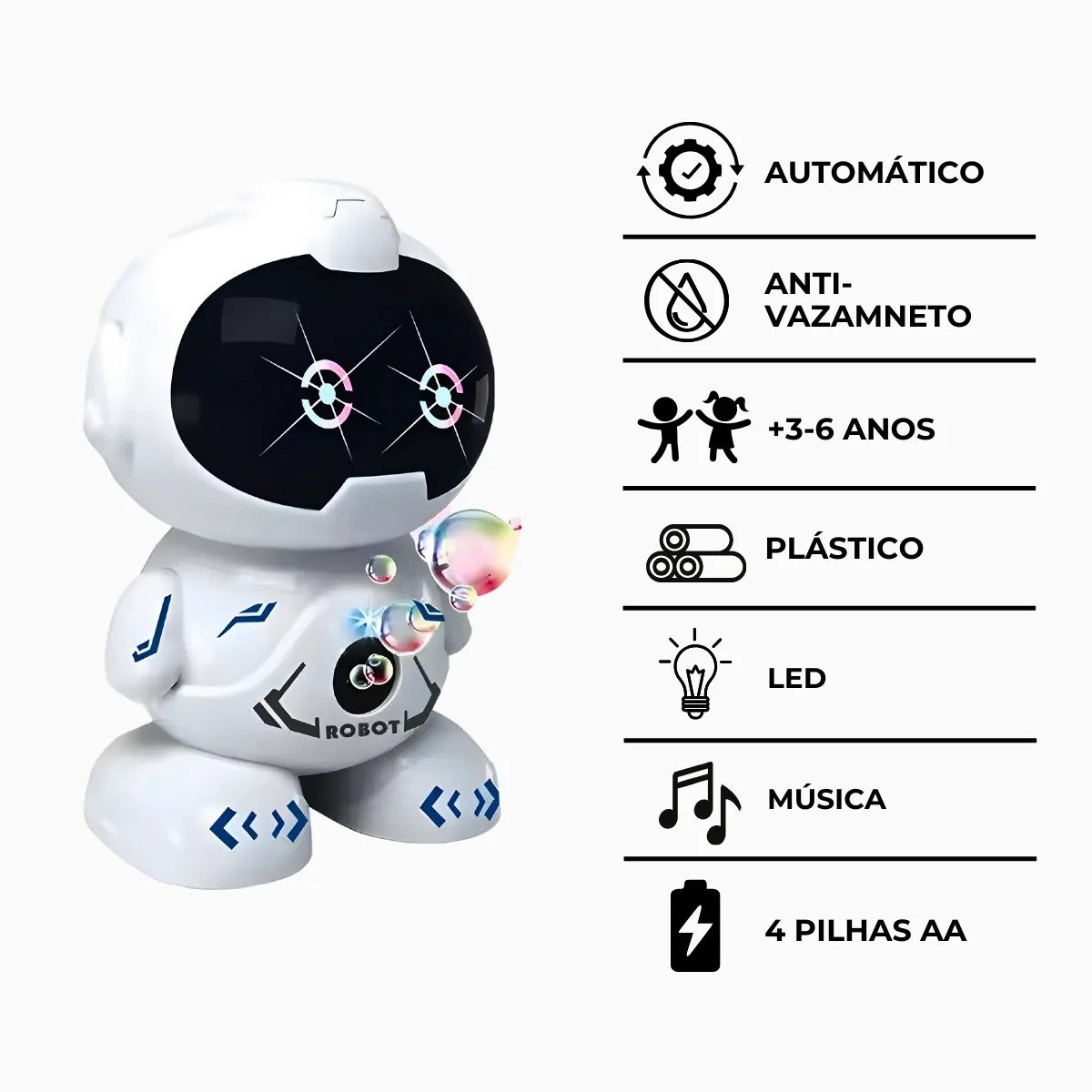 Brinquedo Mini Robô que Solta Bolhas de Sabão Automaticamente - 7