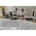 Ver imagem 1 de Conjunto: Mesa Sala Jantar Reno C/ Tampo Vidro 150cm + 6 Cadeiras Florença Cromado/courano Preto