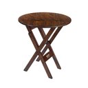 Ver imagem 1 de Mesa Redonda 70cm Dobrável em Madeira Maciça - Imbuia - Bege
