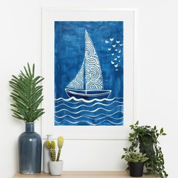 Quadro Arte Nautica Naif Barco - 60x48cm:moldura Branca - 2 Quadro Arte Nautica Naif Barco - 60x48cm:moldura Branca - 2