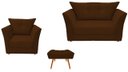 Ver imagem 1 de Kit Namoradeira + 1 Poltrona Decorativa Isis + 1 Puff Retangular Couro Marrom Pés Madeira Ms Decor