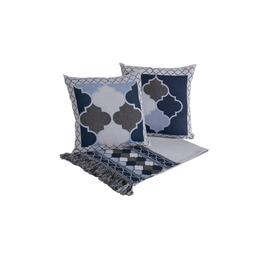 Kit 5 Peças Xale para Sofá 1,35x1,35m com Almofadas Cheias Dupla Face Grécia Jacquard Cor Azul - 6