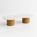 Ver imagem 1 de Mesa de Centro Aura 137x90 Cm Base Dupla Freijó Tampo Mármore Branco Extra