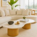 Ver imagem 3 de Mesa de Centro Aura 137x90 Cm Base Dupla Freijó Tampo Mármore Branco Extra