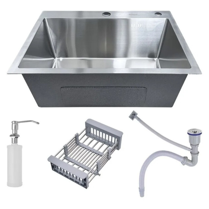 Kit Cuba Pia Aço Inox Quadrada Cozinha e Torneira Flexível Extensível - 2