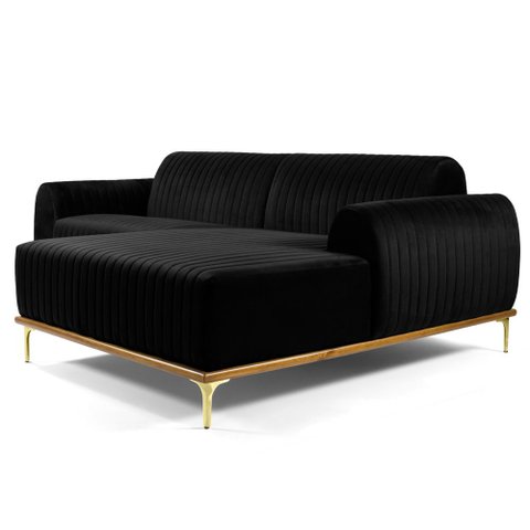 Sofá com Chaise Lado Esquerdo 230cm Cocie Veludo Preto - Sallar Home