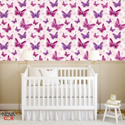 Papel de Parede Infantil Borboletas Rosa Autocolante Moderno 3mx58cm - 3