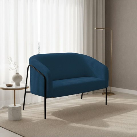 Sofá 2 Lugares Namoradeira Stella Base Industrial Alta Preta Bouclê Azul D03 - D’Rossi