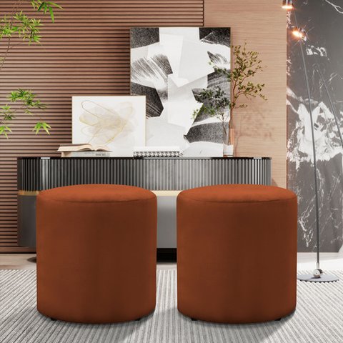 Kit 2 Puffs Redondo Viena Veludo Terracota: Sofisticação e Conforto para Sua Casa