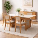Ver imagem 1 de Conjunto Jantar 6 Cadeiras Telinha Nápoli 180x90 Arbo Design-cinamomo Off Linho Palha