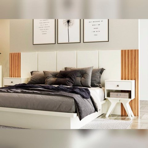 Cabeceira Decorativa Casal com Detalhes Ripados 100% Mdf 2,70m Tw184 Dalla Costa-off White/freijó