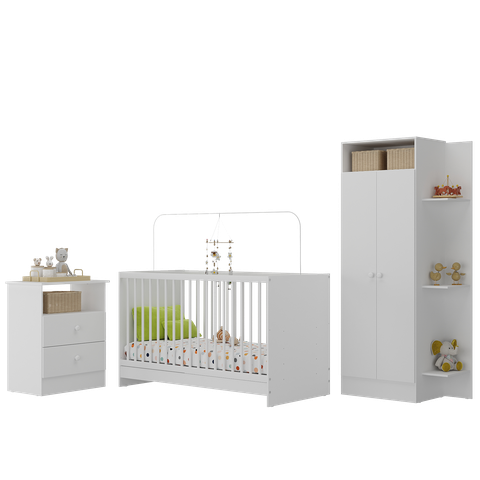Jogo de Quarto Infantil Trevalla Móveis Pom Pom 3 Peças Branco