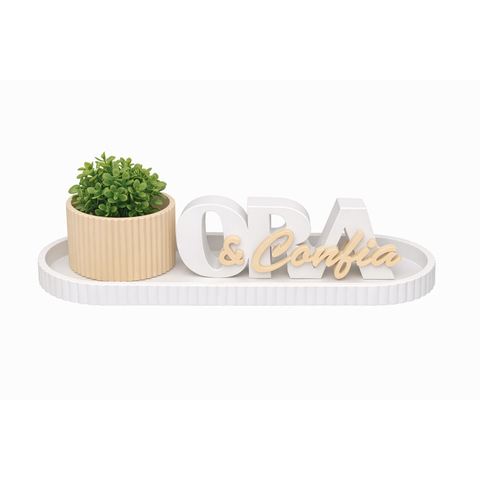 Kit Decorativo “ora e Confia” com Vaso e Bandeja – Toque de Fé e Sofisticação para Sua Decoração