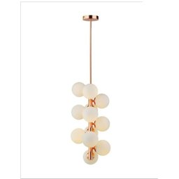 PENDENTE VERTICAL COM BOLAS BRANCAS DE VIDRO BRANCO  ESTRUTURA ROSÉ 12 LÂMPADAS JABUTICABA - 3