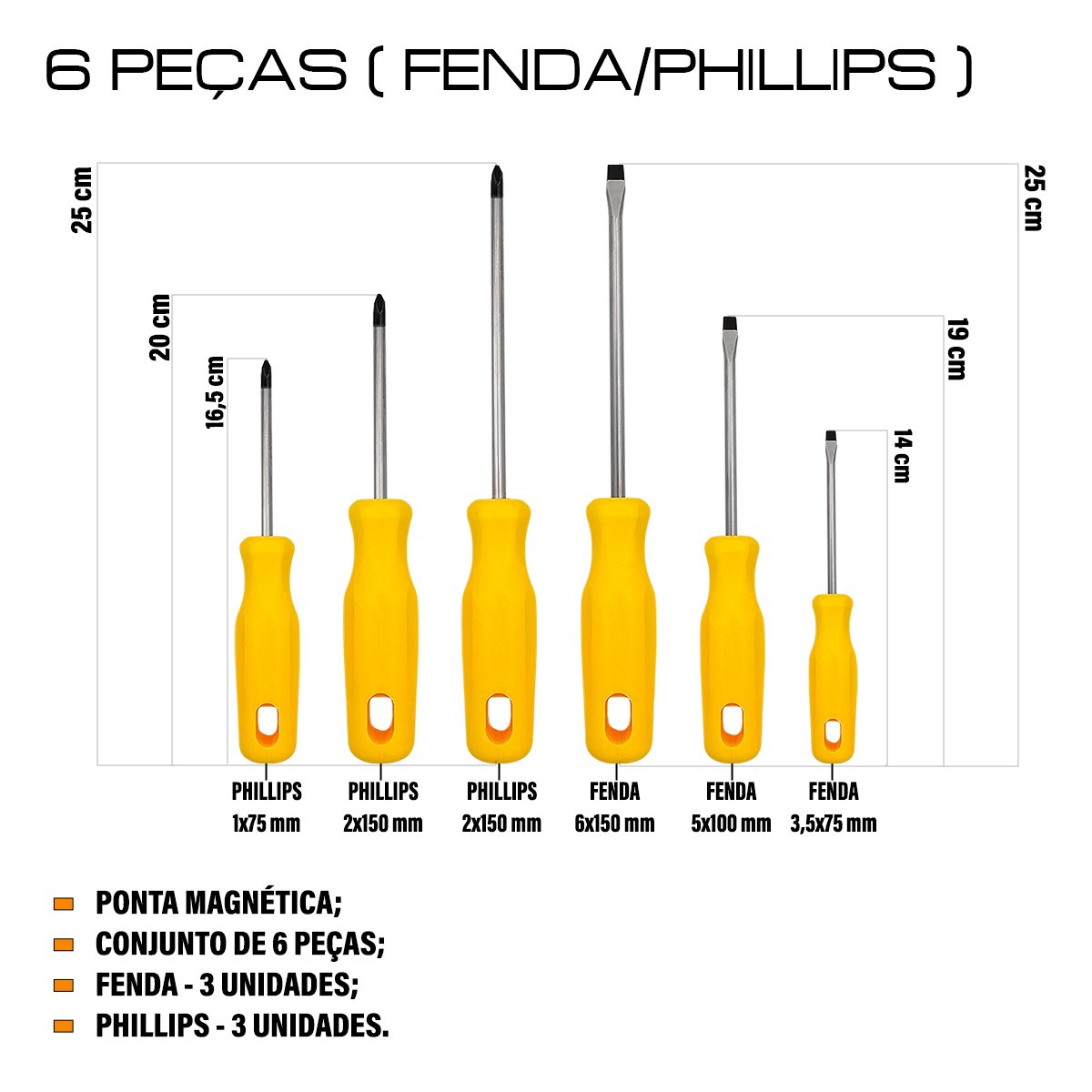 Conjunto Chaves Fenda e Phillips Ponta Magnetizada 6 Peças - 2