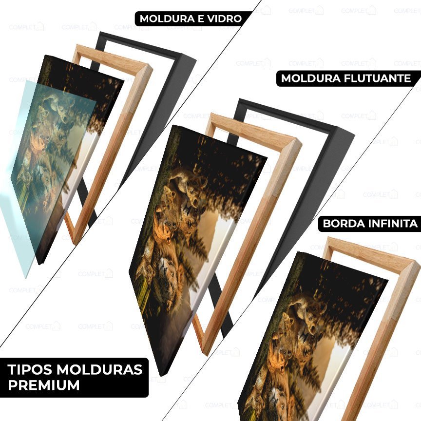 Quadro Premium Família de Leão Moldura Flutuante 60x90 - 4