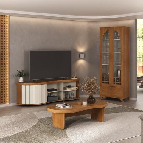 Kit 3 Peças com Rack para TV 75 Polegadas, Mesa de Centro e Cristaleira Murano