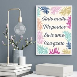 Quadro Decorativo Ho' Oponopono Mágico- Folhas 33x24cm - com Vidro:madeira Preta - 2