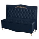 Ver imagem 1 de Kit de Cabeceira de Cama Box e Calçadeira Baú Barcelona Casal 140 Cm Retro Capitonê Suede Azul